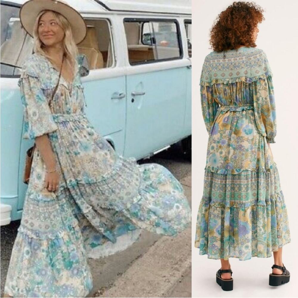 Spell x Free People Amethyst Maxi Dress Turquoise Blue Sz XS - Picture 2 of 15